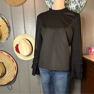 Rose Collection Large Black Top W/ Wide Layered Sleeves